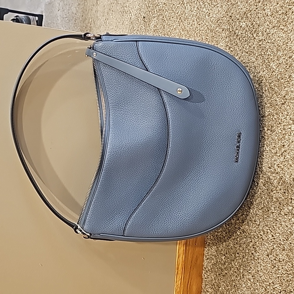 Michael Kors Large Half Moon Denim/Blue Leather Shoulder Bag! NWT!